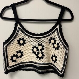 Y2K Crochet Top Women Knit Sz OS Festival Cottage Floral Boho Hippie Indie Retro